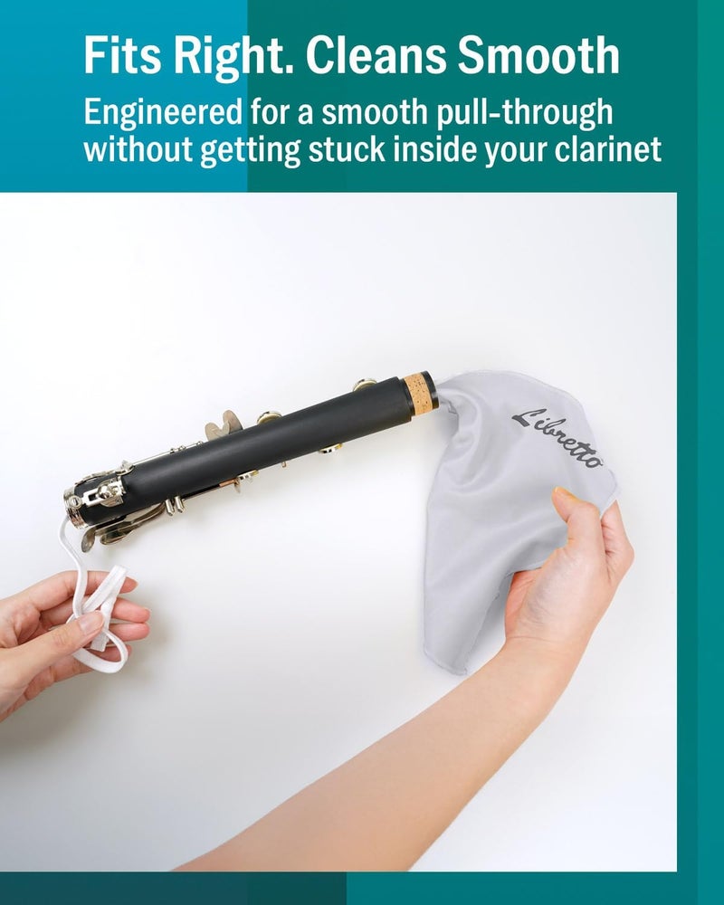 Libretto Clarinet Cleaning Swab Kit – Gray Teardrop-Shaped Pull-Through Microfiber Swab and 0.16 oz Cork Grease - Image 4